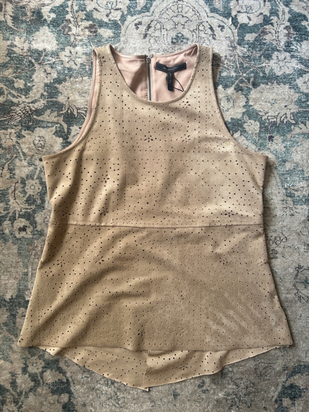 BCBGMaxAzria Beige Perforated Faux-Suede Tank